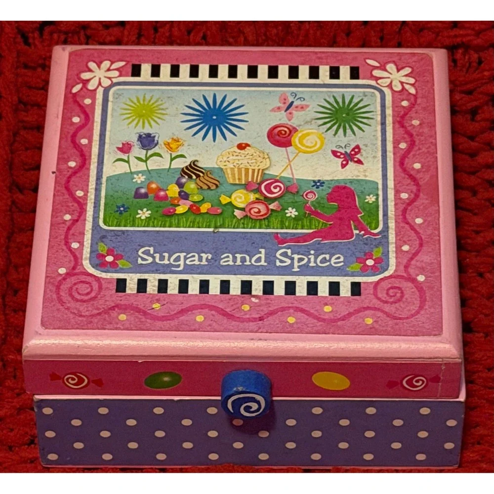 Sugar and Spice Wooden Jewelry Trinket Box Pink Purple Polka Dot Candy Theme